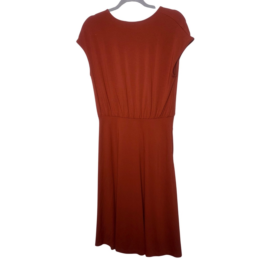 Banana Republic Midi Dress Rust Orange Cap Sleeve Cinched Waist Petite M - Picture 3 of 7